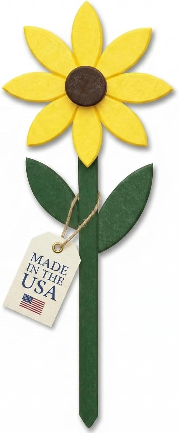 Peaceful Classics Amish Handmade Garden Flower Stake – Poly Outdoor Yard Decoration – Made in USA, Weatherproof & Rot-Proof – Stainless Steel Hardware – Fully Assembled – 23.5” x 8.5” (Yellow)