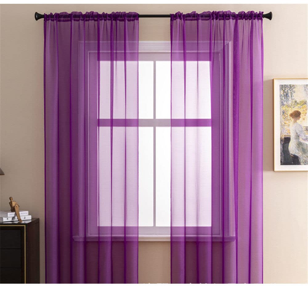 GIVBRO Sheer Curtains Rod Pocket Window Drapes Transparent Voile Door Curtain Panel for Home Room Decoration Purple, 140 * 245cm