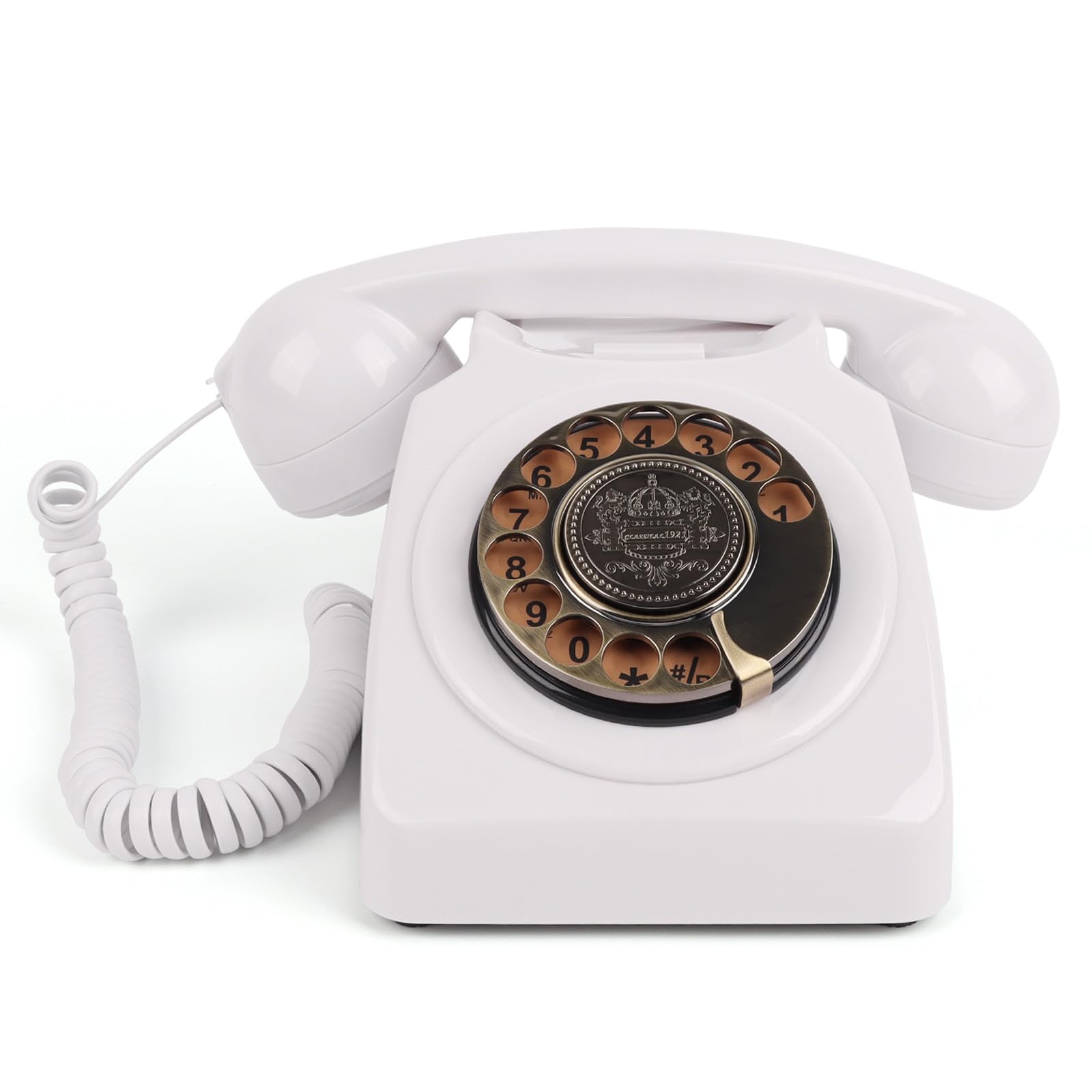 MCHEETA Corded Phone, Roary Phone for Landline, Retro Analog Telephone with Redial Function, Desk Phone for Home Office Hotel School, Vintage Style (White)
