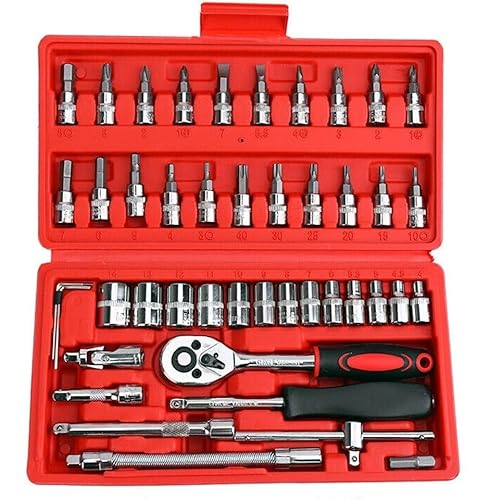 Conjunto com 46 chaves catraca, soquete de 6,35 mm, com conjunto de soquete métrico e haste de exten