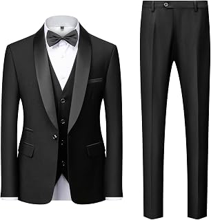 Men's Slim Fit 3 Piece Suit Single Breasted Jacket Blazer Vest Pants Set Wedding Prom Shawl Lapel Tuxedo Suits (Black,Small) Price In India