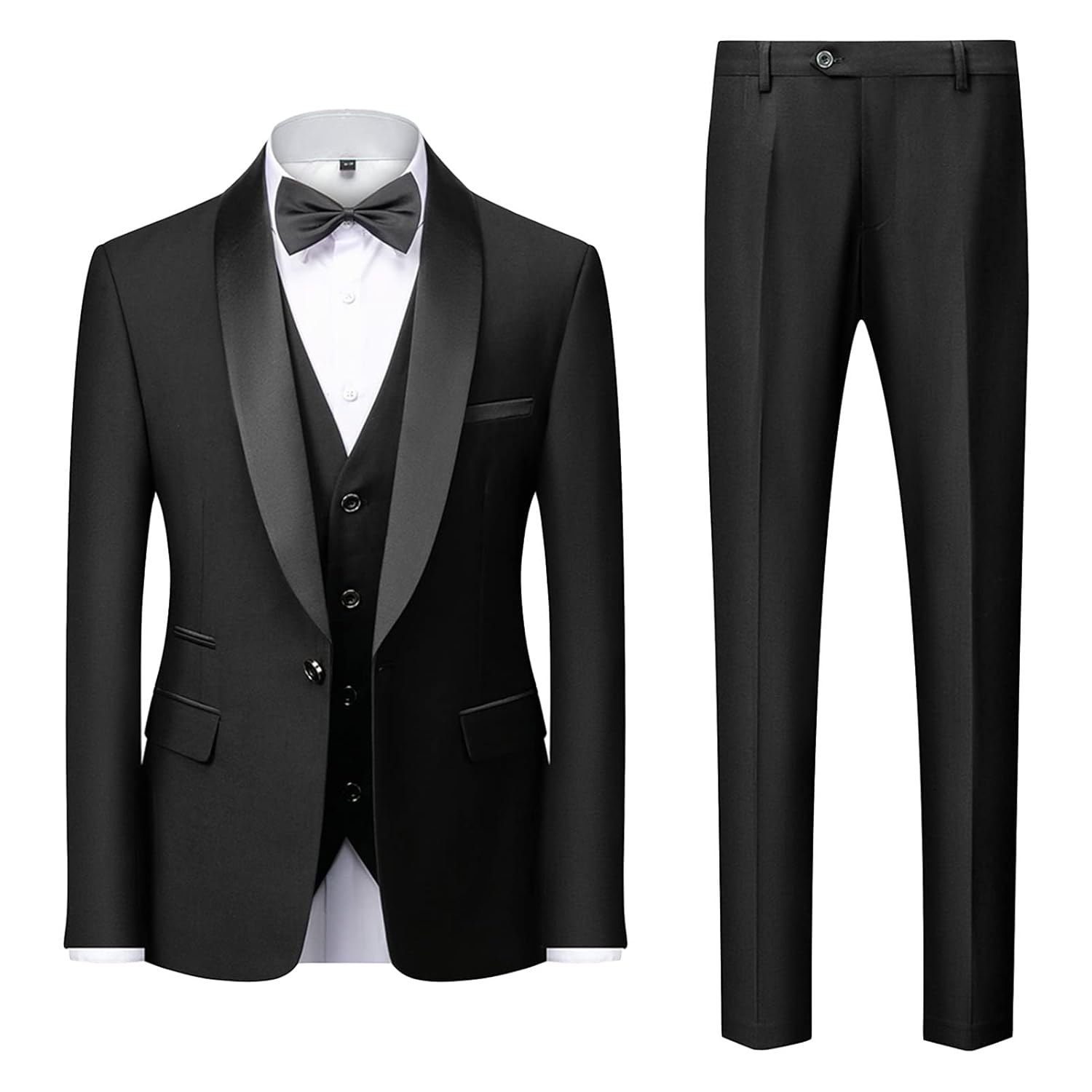 Maiyifu-GJ Men's Slim Fit 3 Piece Suit Single Breasted Jacket Blazer Vest Pants Set Wedding Prom Shawl Lapel Tuxedo Suits (Black,5X-Large)
