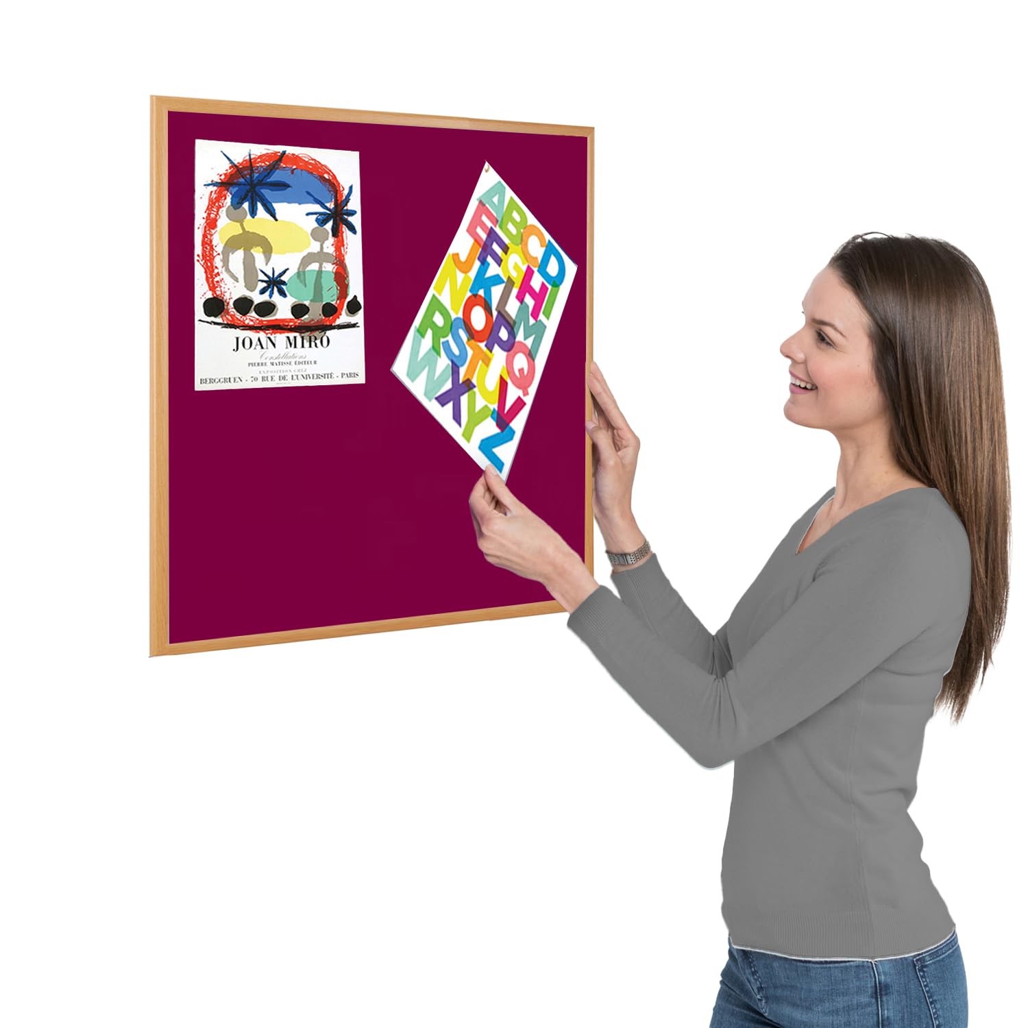 Wonderwall Eco-Friendly Magenta Loop Nylon Noticeboard | 600 x 600 mm | Light Oak Wood Effect Frame | Bulletin Pin Board – for Office, School, Home, Reception Areas