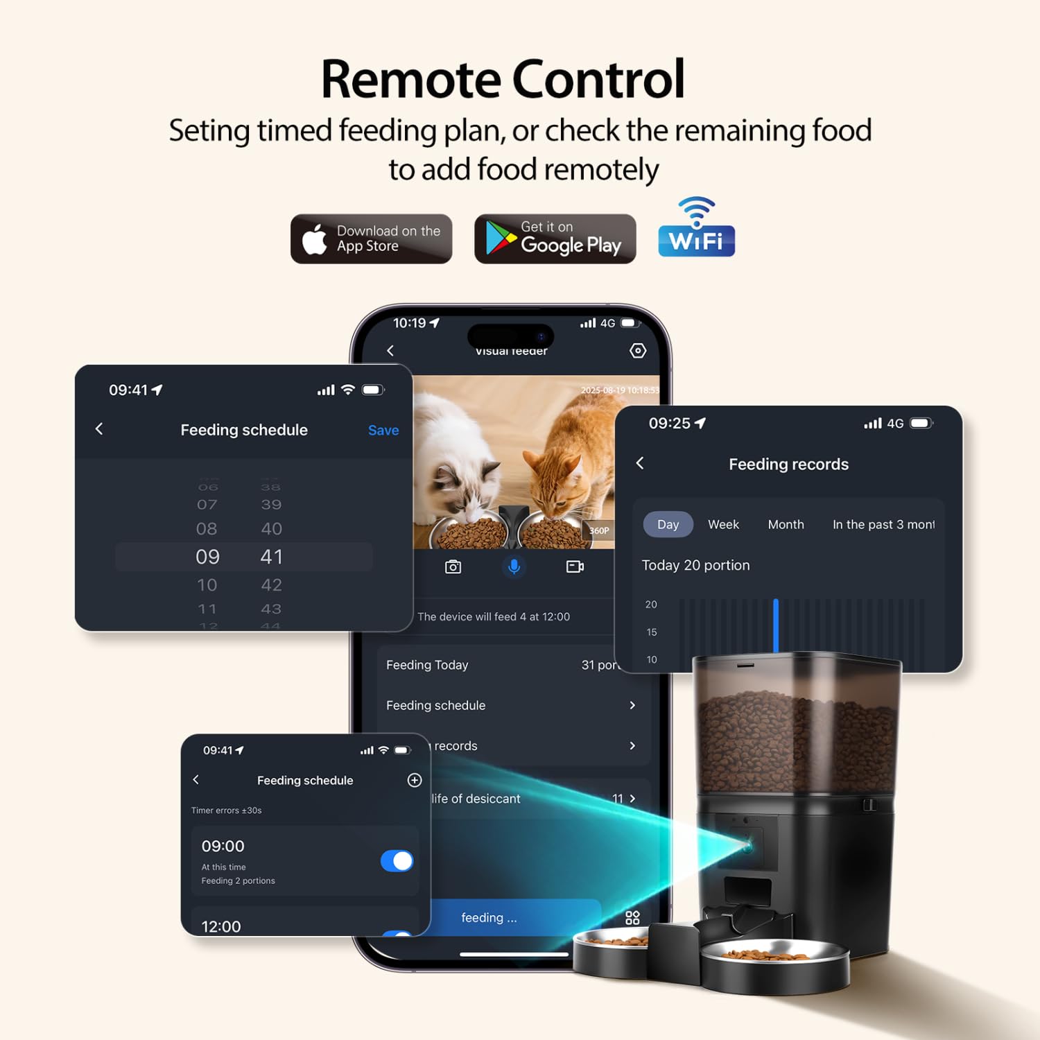 Nobleza Comedero Gato Automático 6L con Cámara 1080P 120°: App Control, WiFi 5G/2.4G, Audio Bidireccional, Llamadas Mascotas, Detección Movimiento + Sello Hermético ¡Control Remoto Total!