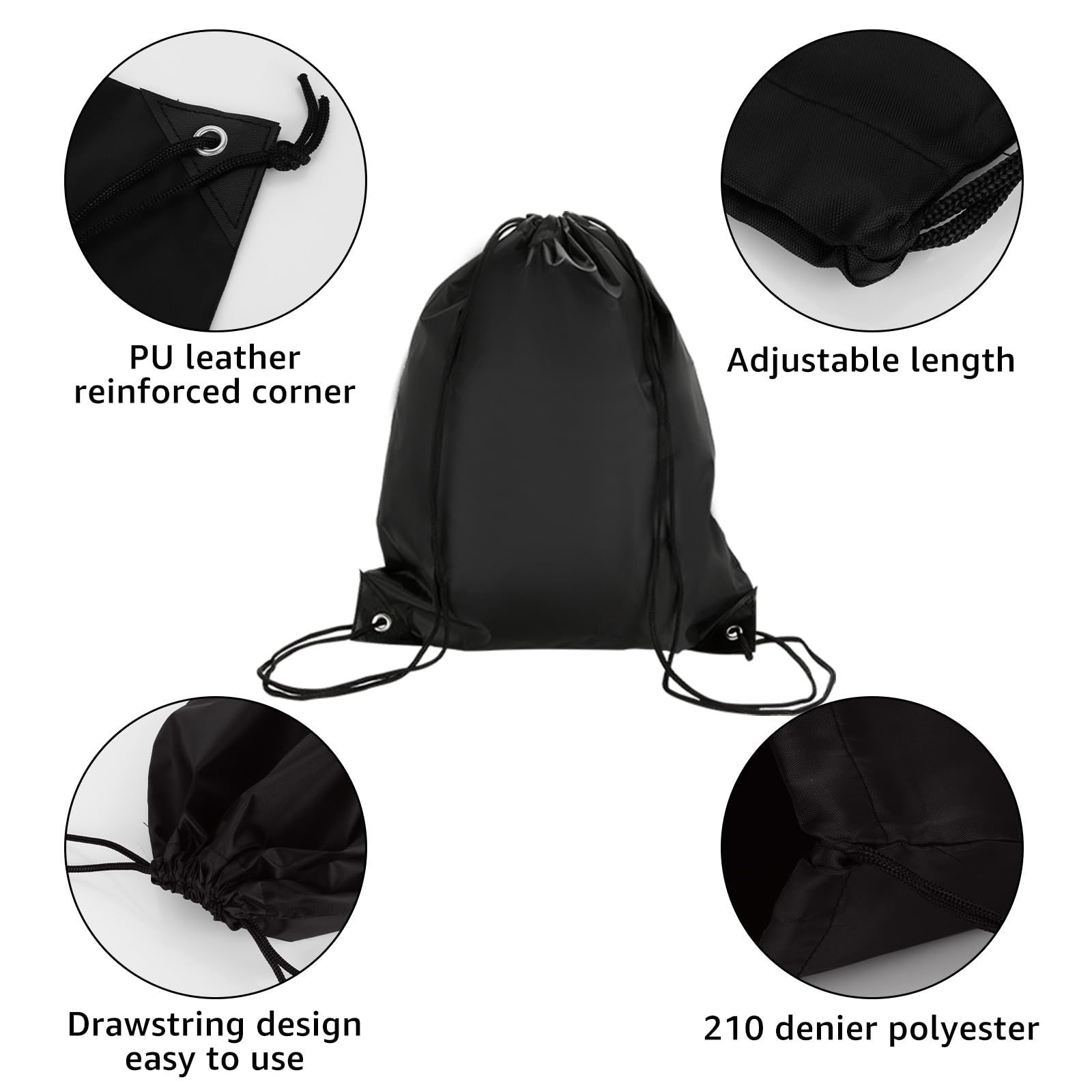 DAJAVE 20 Stück Turnbeutel Schwarz 34x43CM Kordelzugbeutel PE Beutel Kordelzug Turnbeutel Wasserdicht Schwimmbeutel Kordelzug Rucksack für Sport, Schule, Fitnessstudio, Reisen, Schwimmen, Strand