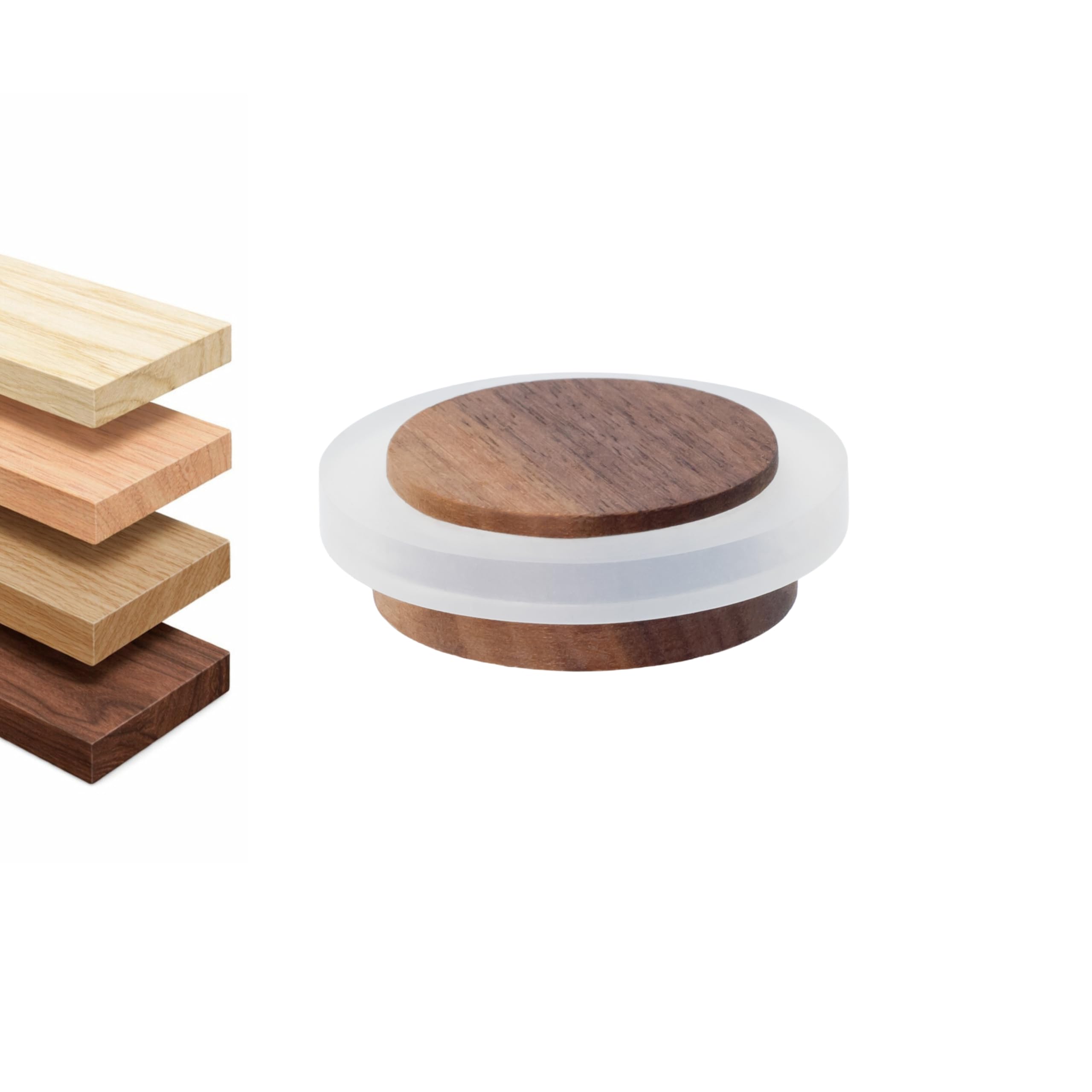 EVI Herrajes | Wooden Door Stop | Walnut Wood with White Rubber | 1.46" x 0.63" | Adhesive Installation | for Smooth Floors | Mod.30235X12