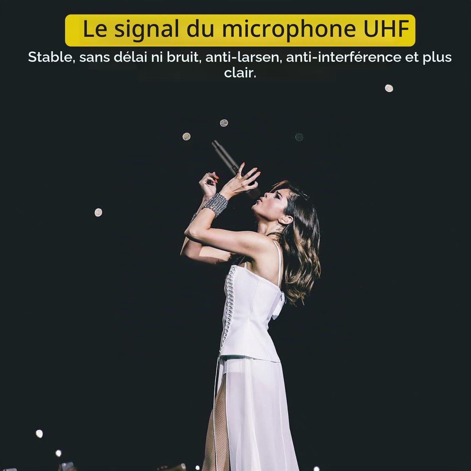 PROZOR Microphone sans Fil UHF, Micro Karaoke sans Fil Fréquence Réglable, Contrôle du Volume, Aigus, Basses, Echo, avec Récepteur Rechargeable, 50mTransmission, Port 3,5&6,5mm pour Église Mariage DJ