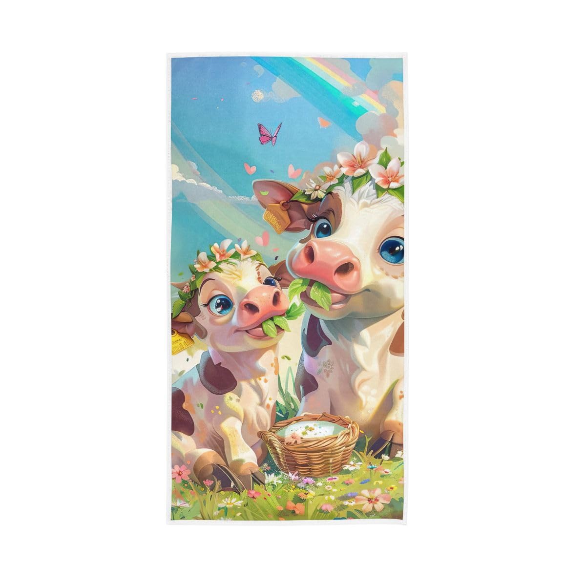 LSRCPD Cute Cows on Grassland Hand Towel, Hand Towels for Bathroom Clearance 15 x 30 Inches