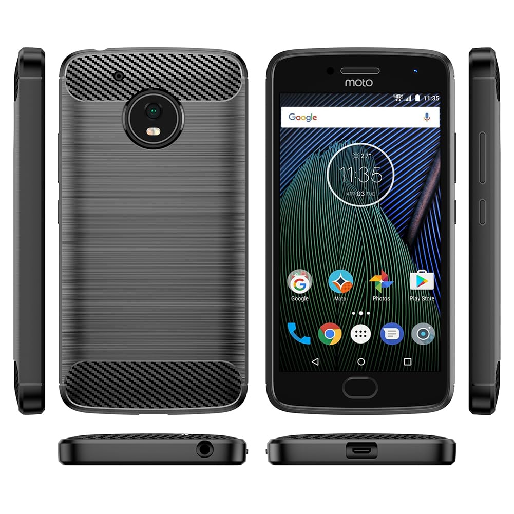 Case for Moto E4, Motorola E4 XT1767, Slim Thin Carbon Fiber TPU Rubber Protective Case, Anti-Scratch Shockproof Cover, Black