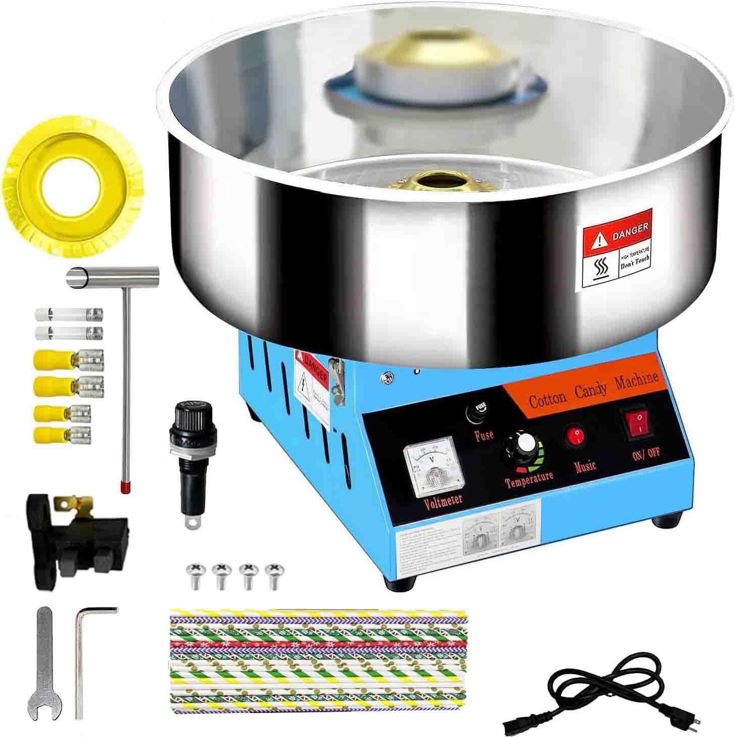 Cotton Candy Machine Commercial, 20.5in Electric Cotton Candy Maker,1080W Candy Floss Maker with Sugar Scoop and Lights Music, Easy Home Use, Perfect for Kids Birthday, Family Party