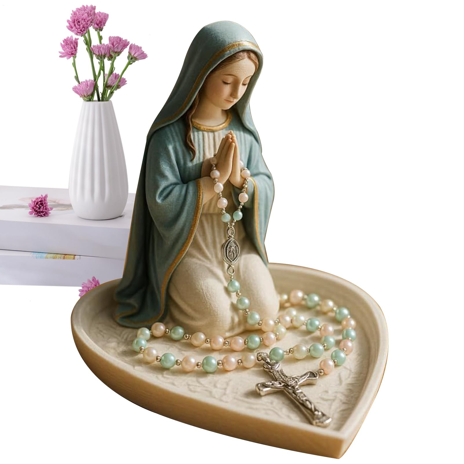 Support de chapelet Marie et porte-chapelet Jésus pour bureau à domicile