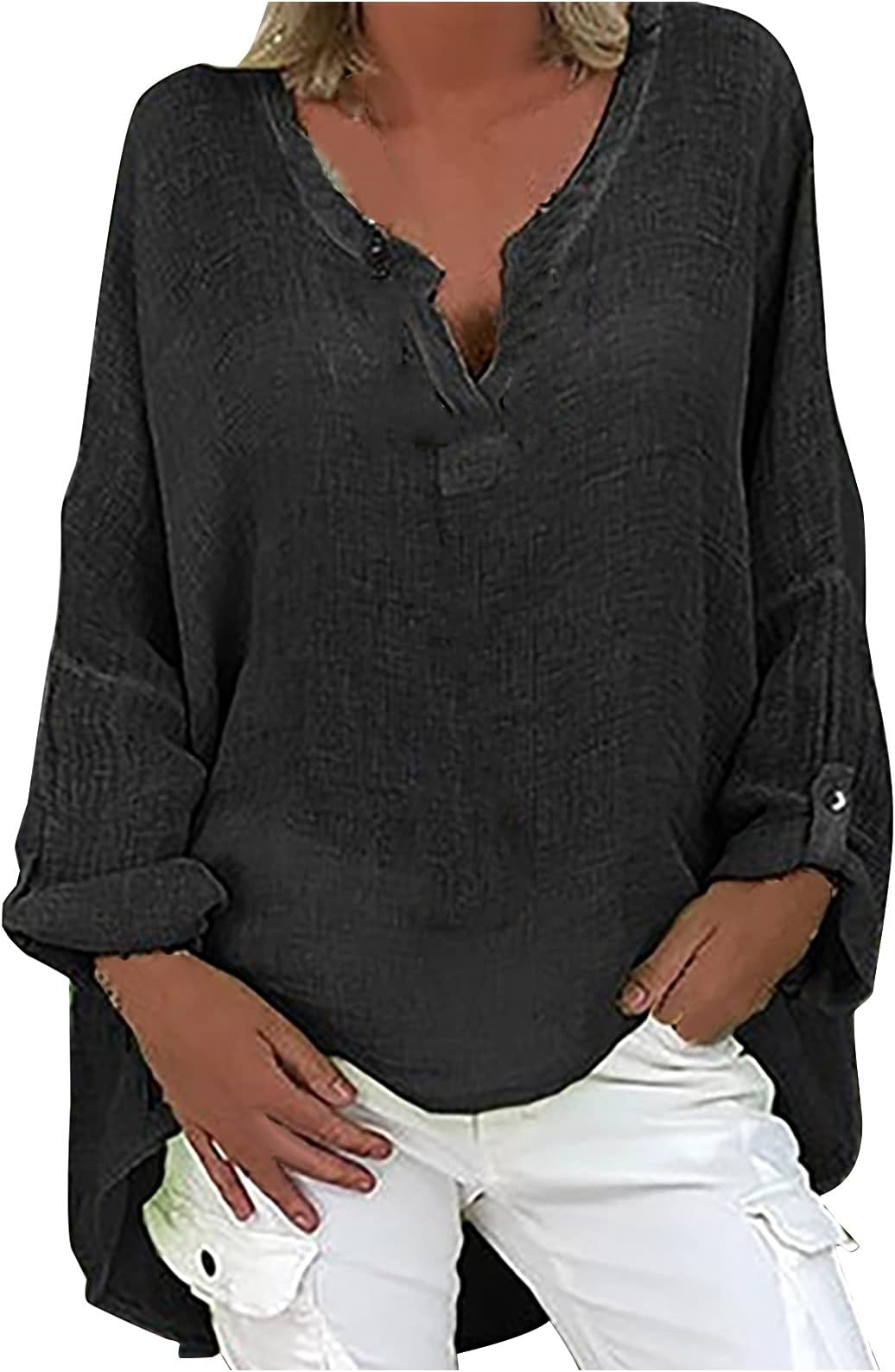Womens Fall T-Shirts Plus Size Solid High Low Kaftan Ladies Baggy Tee Dri fit Tunic Tops Blouse Beach Cover Up