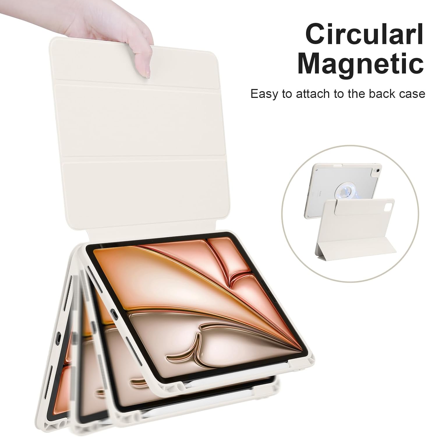 Case for iPad Air 13 Inch M4/M3/M2 2026/2025/2024, iPad Pro 12.9 Inch 6th/5th Gen. 2022/2021 with Pencil Holder, Vertical Stand, Detachable Magnetic Trifold Stand Case,Auto Wake/Sleep, White