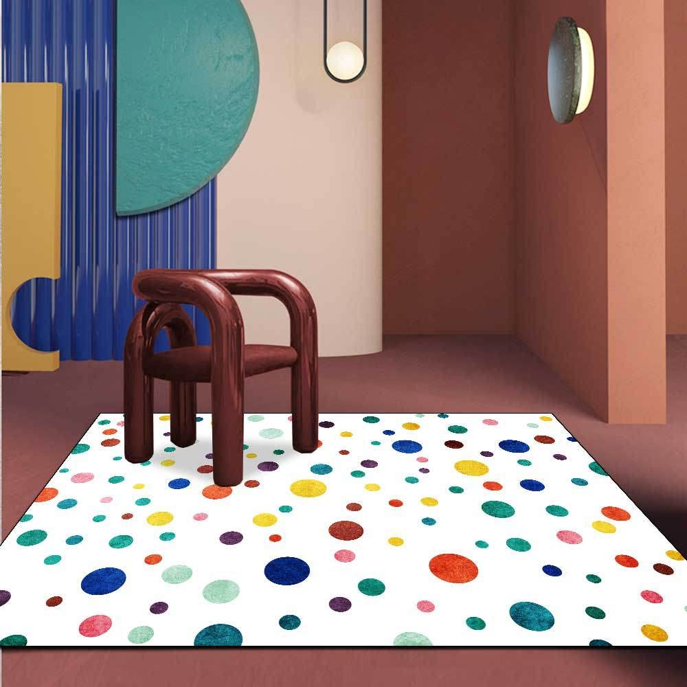 Tapis de Chambre d'enfant Marelle Points colorés sur Fond Blanc, Chambre, Salle de Jeux, Jeux familiaux.-60x180cm