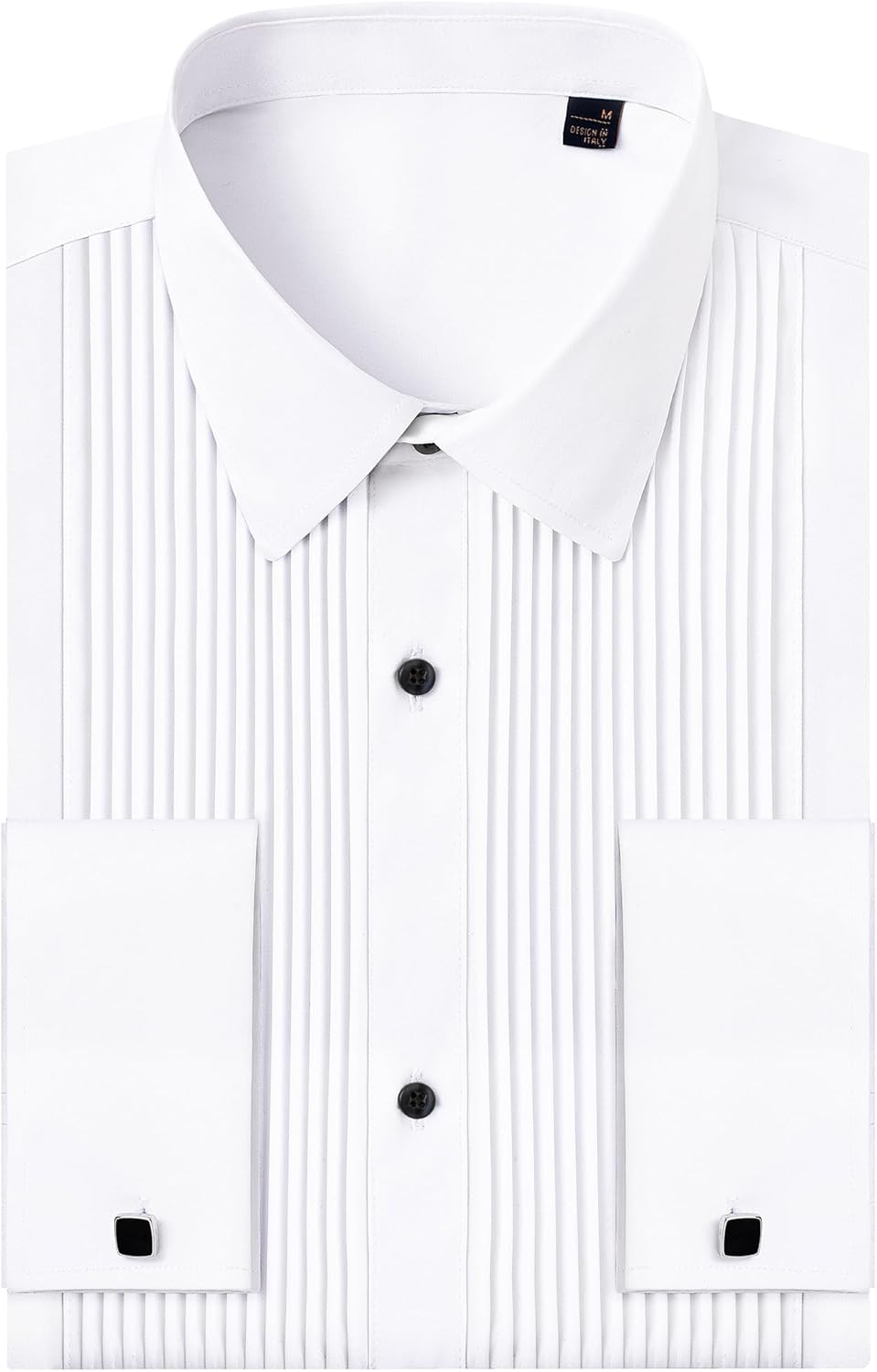 J.VER Tuxedo Shirts for Men French Cuff Dress Shirt with Metal Cufflinks Formal Business Pleated Shirt for Prom Wedding Party