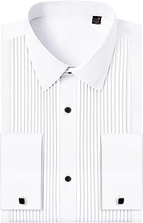 Tuxedo Shirts for Men French Cuff Dress Shirt with Metal Cufflinks Formal Business Pleated Shirt for Prom Wedding Party