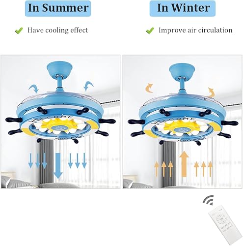 Miniatura 5 de Ventilador de techo náutico con luces y control remoto, ventilador de techo LED de 42 pulgadas, candelabros reversibles para habitación de niños y