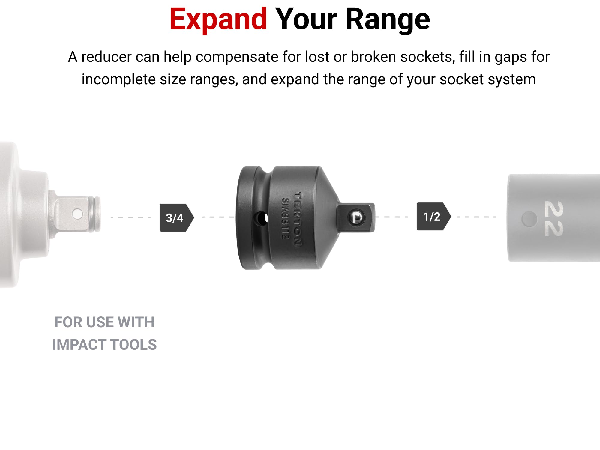 TEKTON SIA93005 - Juego de accesorios de accionamiento de 3/4 pulgadas, 5 piezas (orificio pasante, retención de bola)