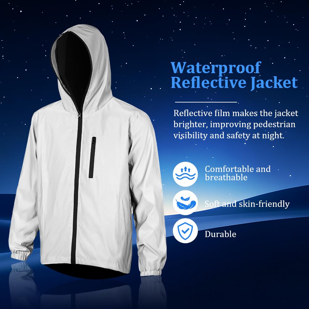 Chaqueta Reflectante Gris con Capucha Cortavientos Hombre Mujer Running