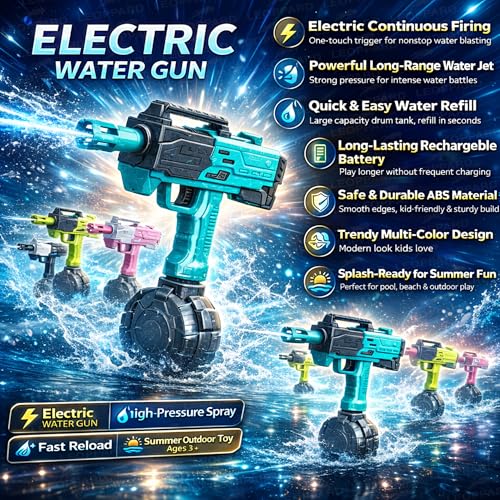 Image of The Little Ones Water Gun - High Powered Automatic Electric Water Gun for Boys & Girls Watergun Toys, Automatic Blaster Squirt Holi Guns with 300CC Excellent Range 35 FEET [HydroX]