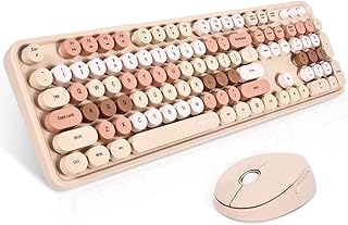 Wireless Keyboard and Mouse Combo, Sweet Mixed Color Cute Keyboard, 2.4G USB Ergonomic Keyboard and Mouse Combo for Computer, Laptop, PC Desktops,