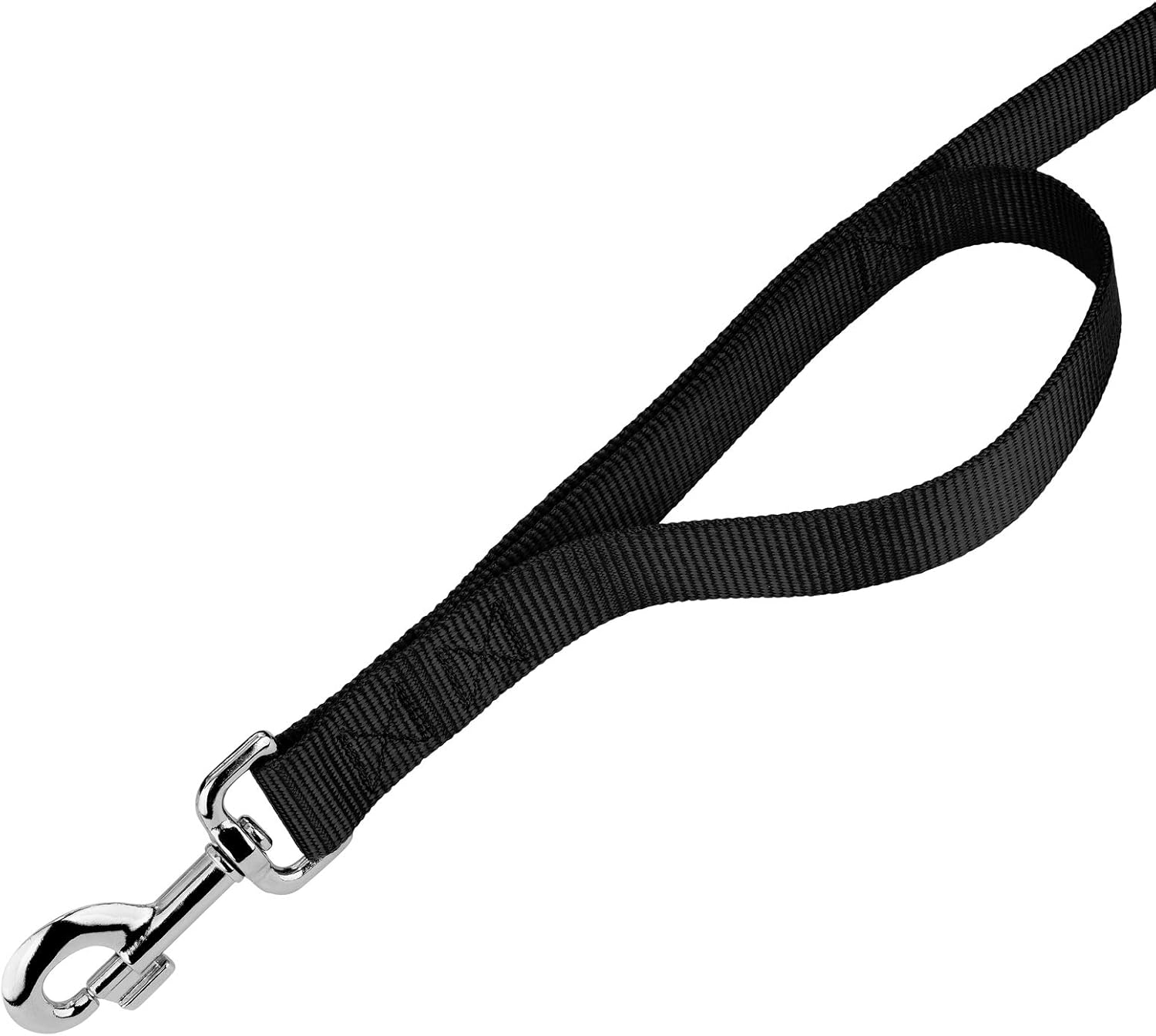 Country Brook Petz - Vibrant 17 Color Selection - Heavyduty Doublehandle Nylon Leash (6 Foot, 1 Inch Wide, Black)