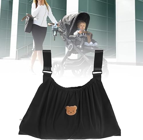 Miniatura 4 de Organizador de cochecito, bolsa de nailon reutilizable universal con patrón de oso para padres y teléfonos móviles (negro)