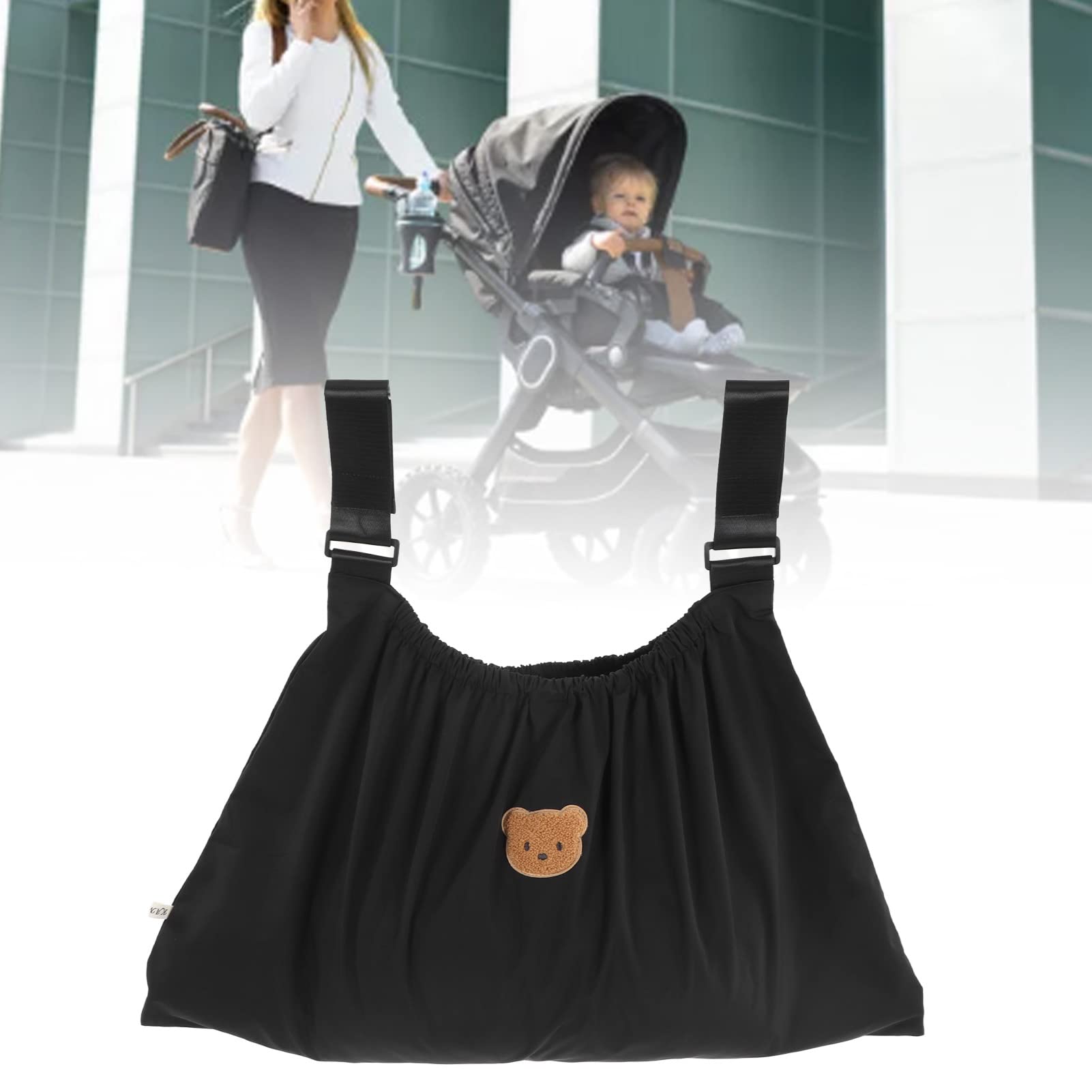 Borsa per Passeggino Impermeabile Resistente Allo Strappo Simpatico Organizer per Passeggino con Motivo a Orso Riutilizzabile per Caricabatterie per Cellulare (Nero)