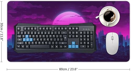 Miniatura 2 de Cityscape Synthwave - Alfombrilla de mouse grande para juegos, color morado, retrowave vaporwave, alfombrilla de escritorio de neón para teclado y