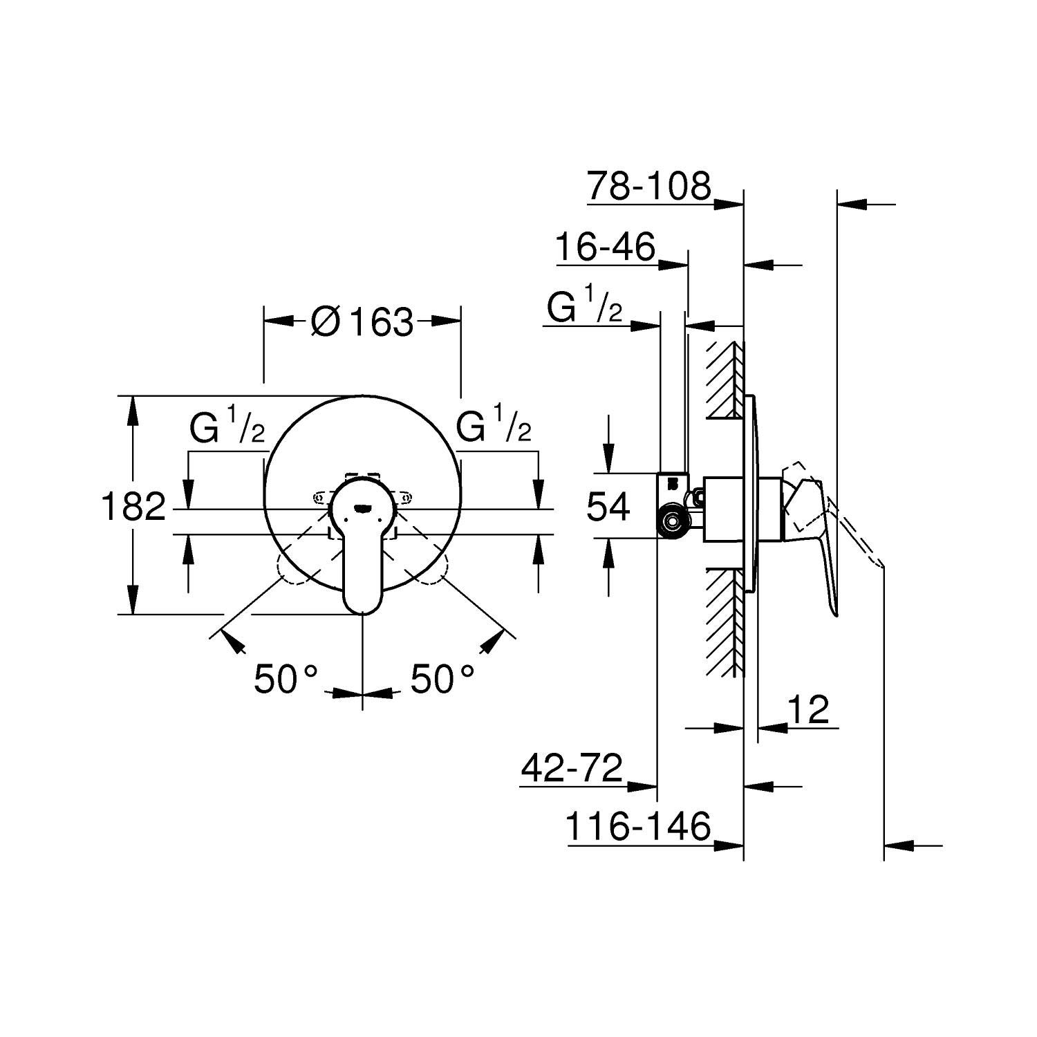 GROHE Miscelatore Monocomando per Doccia Bauedge, Cromo 29078000