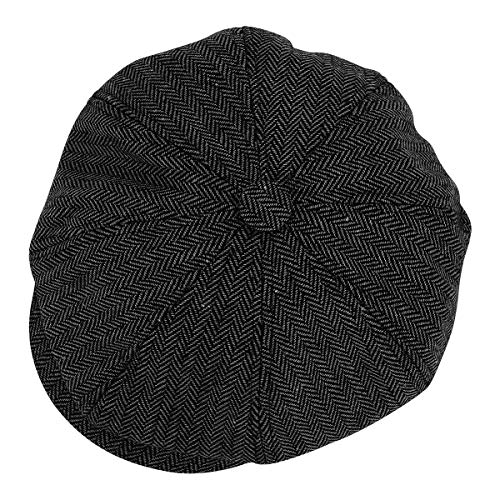Charmylo Herren Tweed Schiebermütze 8-Panel Gatsby Flat Cap Fischgrätmuster