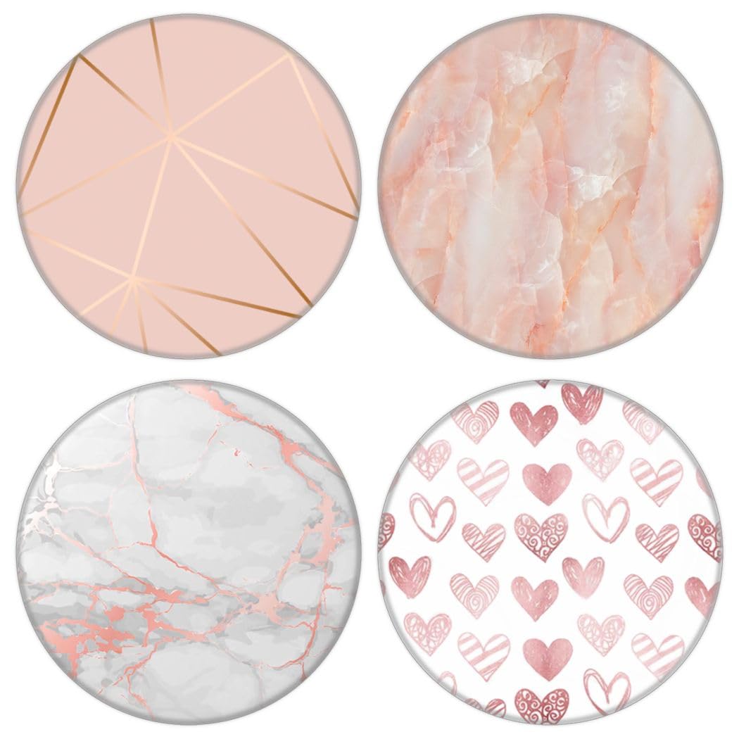 Junddla Multi-Function Cell Phone Stand, Pink Rose Gold Heart Marble Expanding Stand Grip for Smartphones and Tablets (4 Pack)