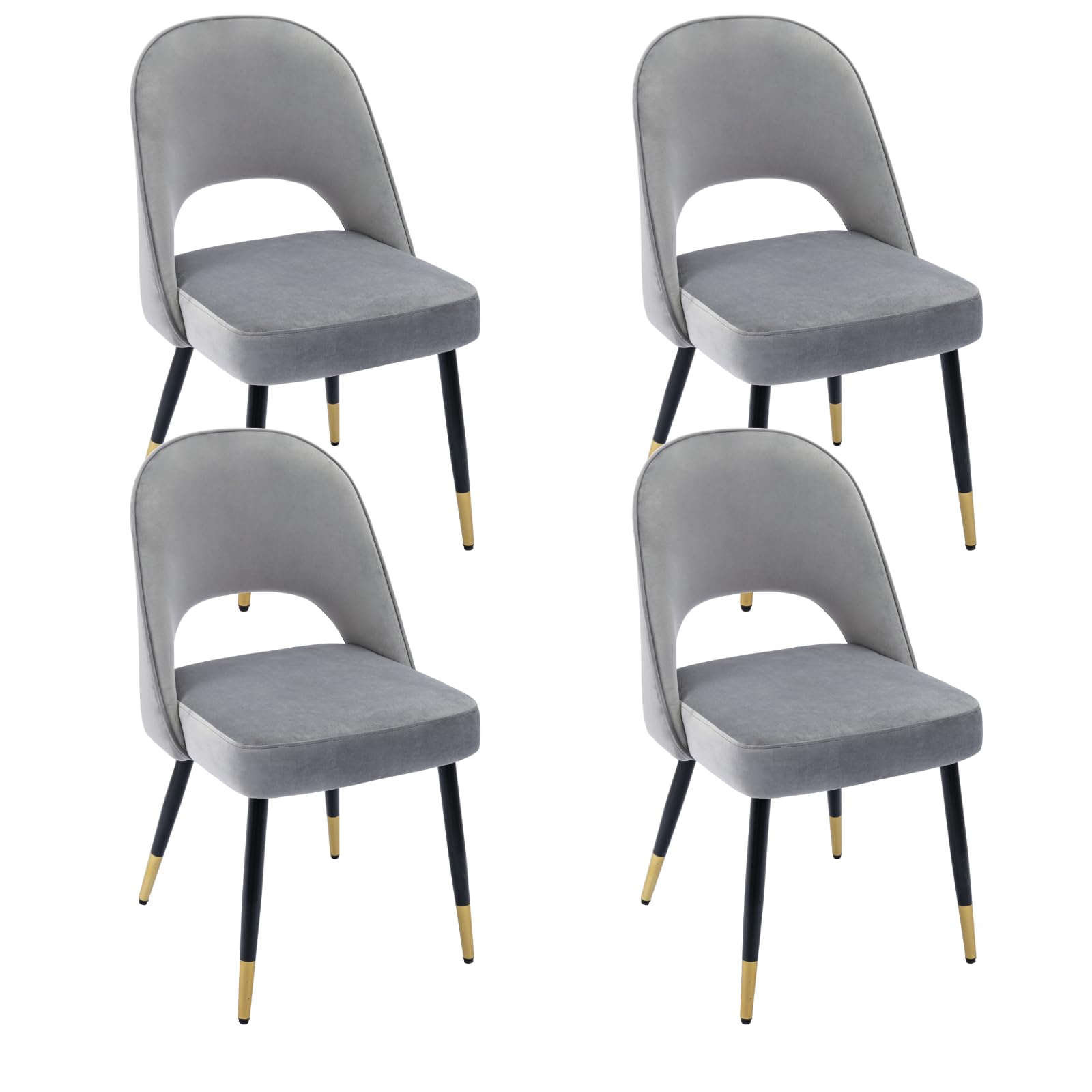Set of 2 Velvet Dining Chairs with Hollow Back Modern Kitchen Chairs, Living Room Chairs with Metal Legs for Home/Restaurant (Black) — view 17