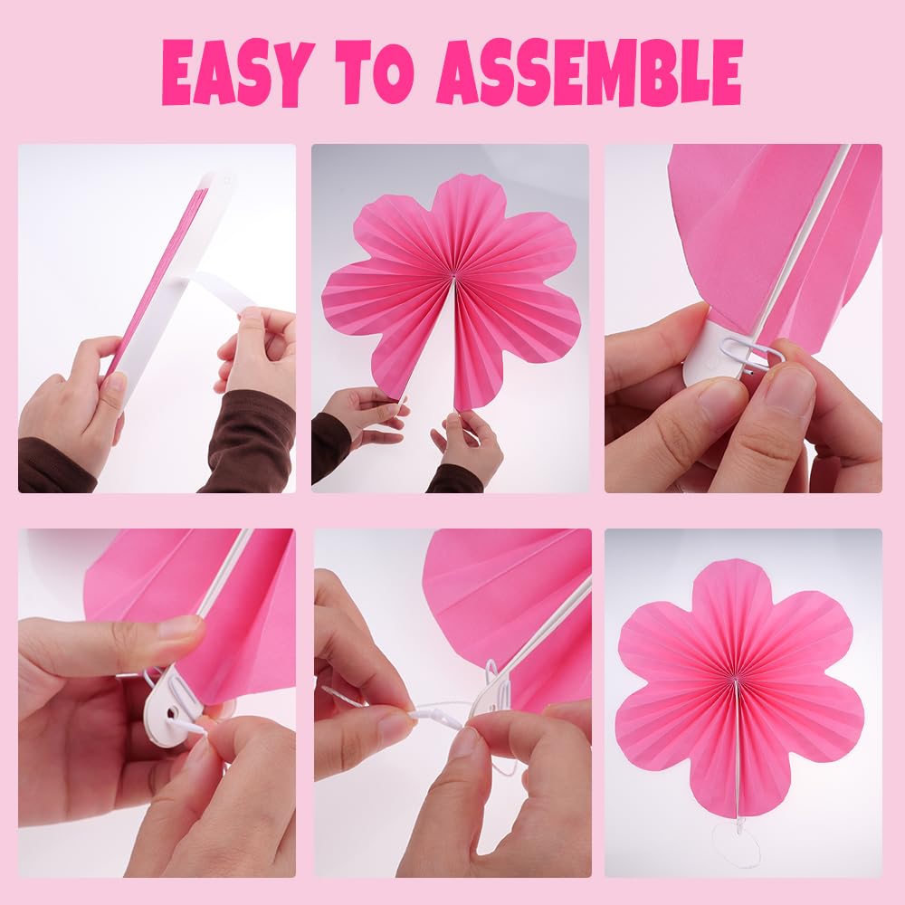 Lot De 9 Décorations Fleurs En Papier - Rosaces Roses à Suspendre - Pour Anniversaire, Fête, Thé, Décoration Murale