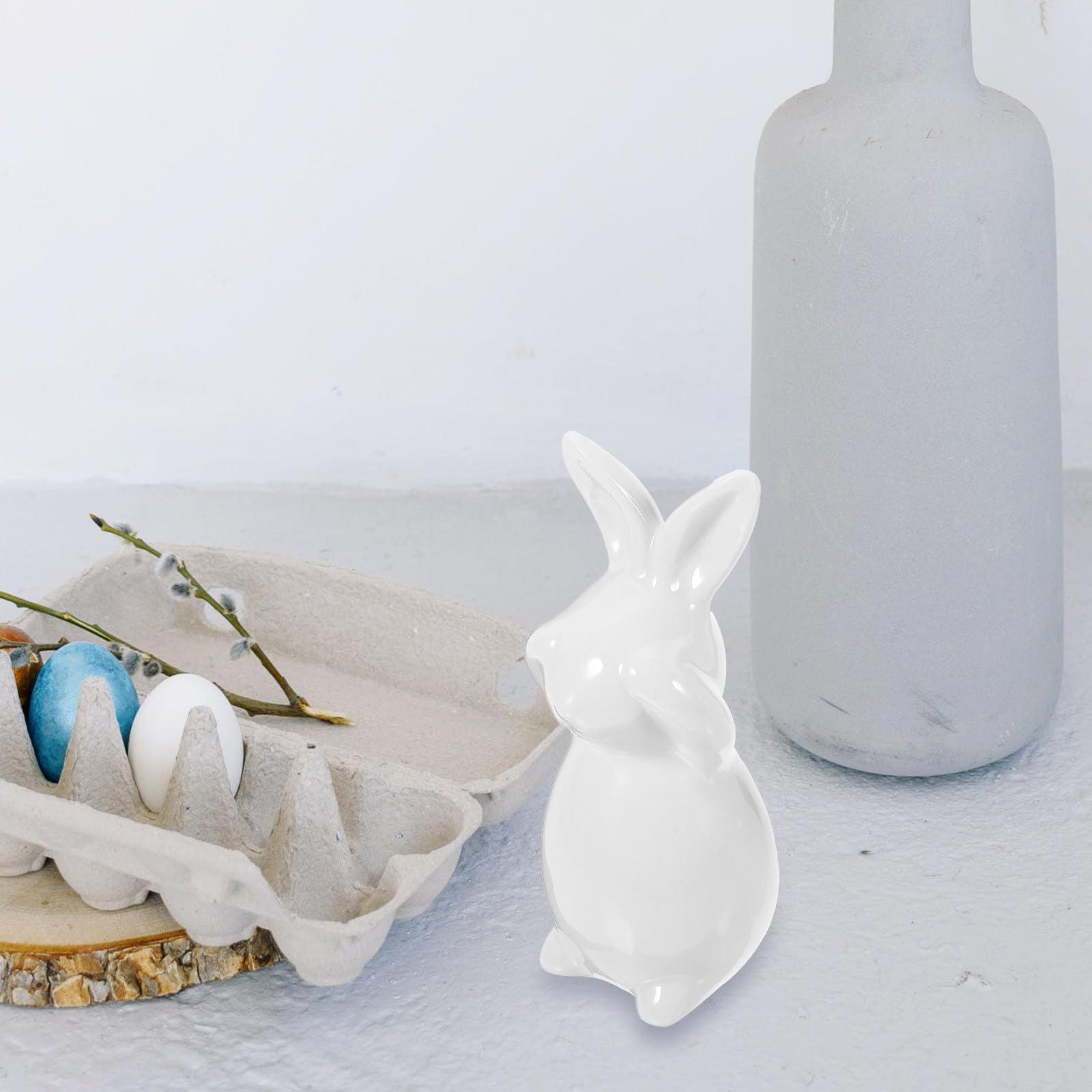 Healvian Statuetta Coniglietto in Ceramica Bianco Stile Nordico Decorazione Pasqua per Arredamento Casa e Centrotavola Living Space Decorativo