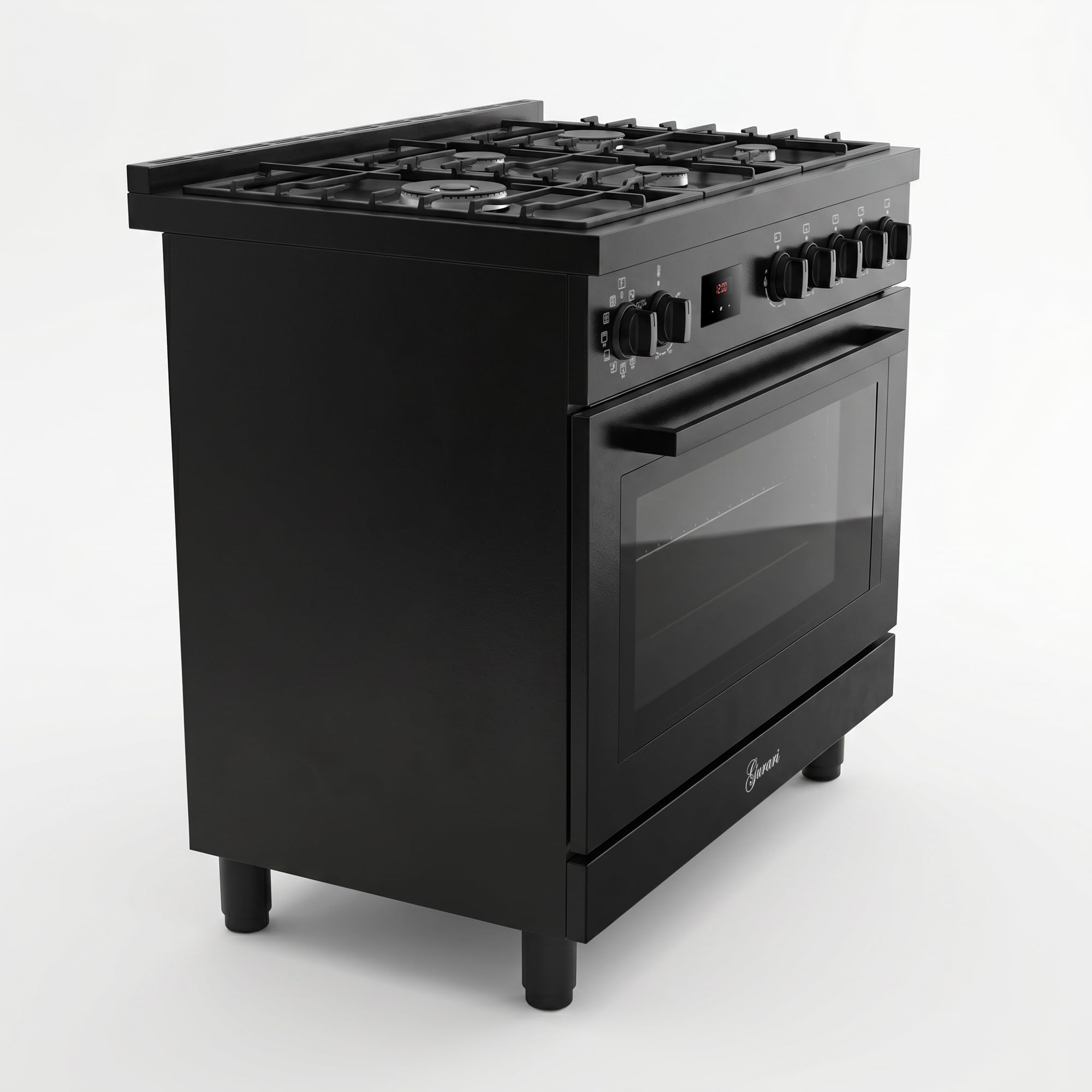 Gurari Cuisinière à gaz 90 cm GCH E 818 BL • Cuisinière électrique à gaz noir • Four XXL 126L avec Air Fry & tournebroche • 5 brûleurs à gaz avec brûleur WOK de 4 kW • Gaz naturel/gaz propane