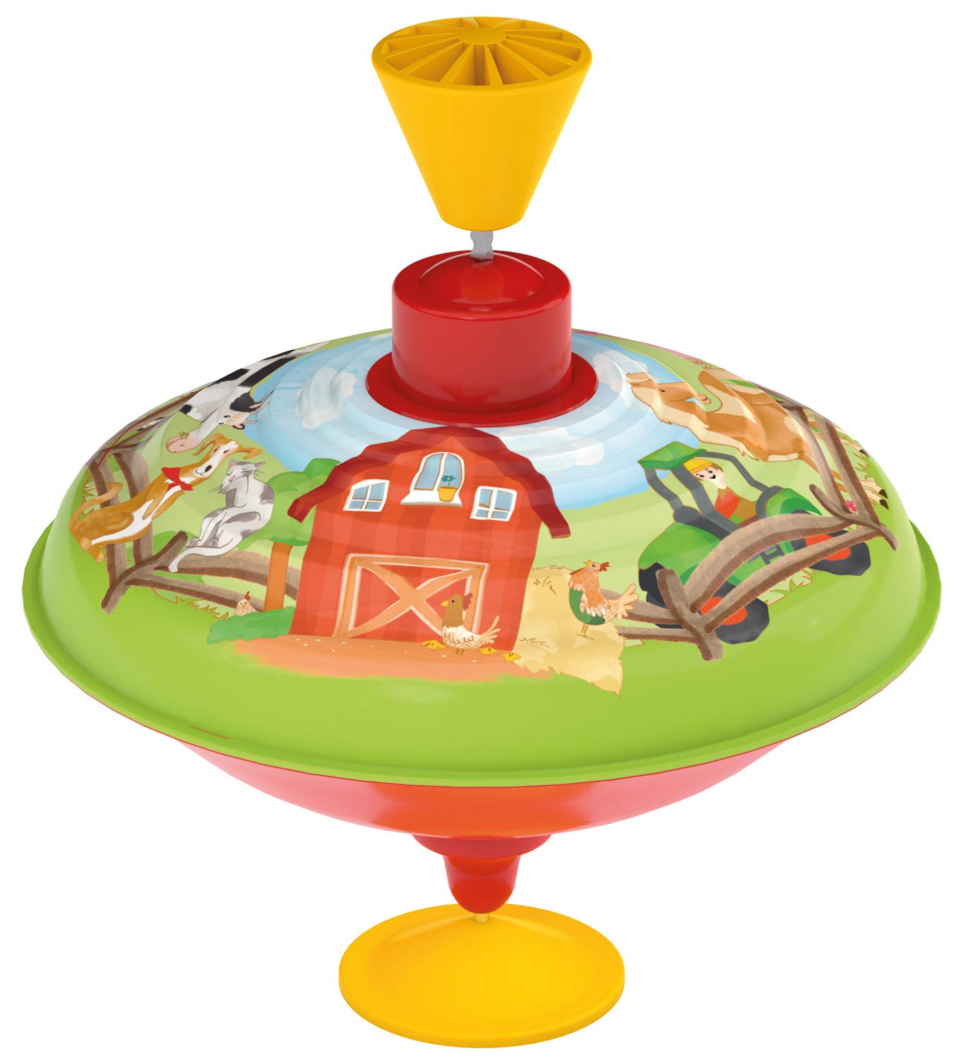 Lena52260 tin Toys Humming Farm Yard Ø 16 cm, Spinning, Classic Pump Action, Metal Animal Motifs, Stand, top for Children from 18 Months