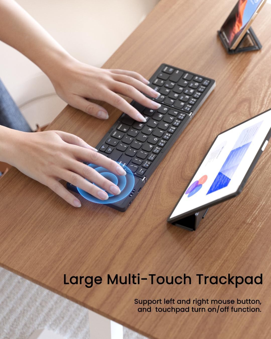 Qinda Wireless Bluetooth Keyboard, Portable Wireless Bluetooth Keyboard with Larger TouchPad Pocket-Sized Travel Keyboard for MacOS/iOS,Android,Windows sync up to 3 Devices, Black 4