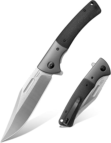 VALHALLA PTEROSAUR Cuchillo de bolsillo, cuchillo plegable de acero D2 de 3.9 pulgadas con mango de micarta, cuchillo de bolsillo afilado para