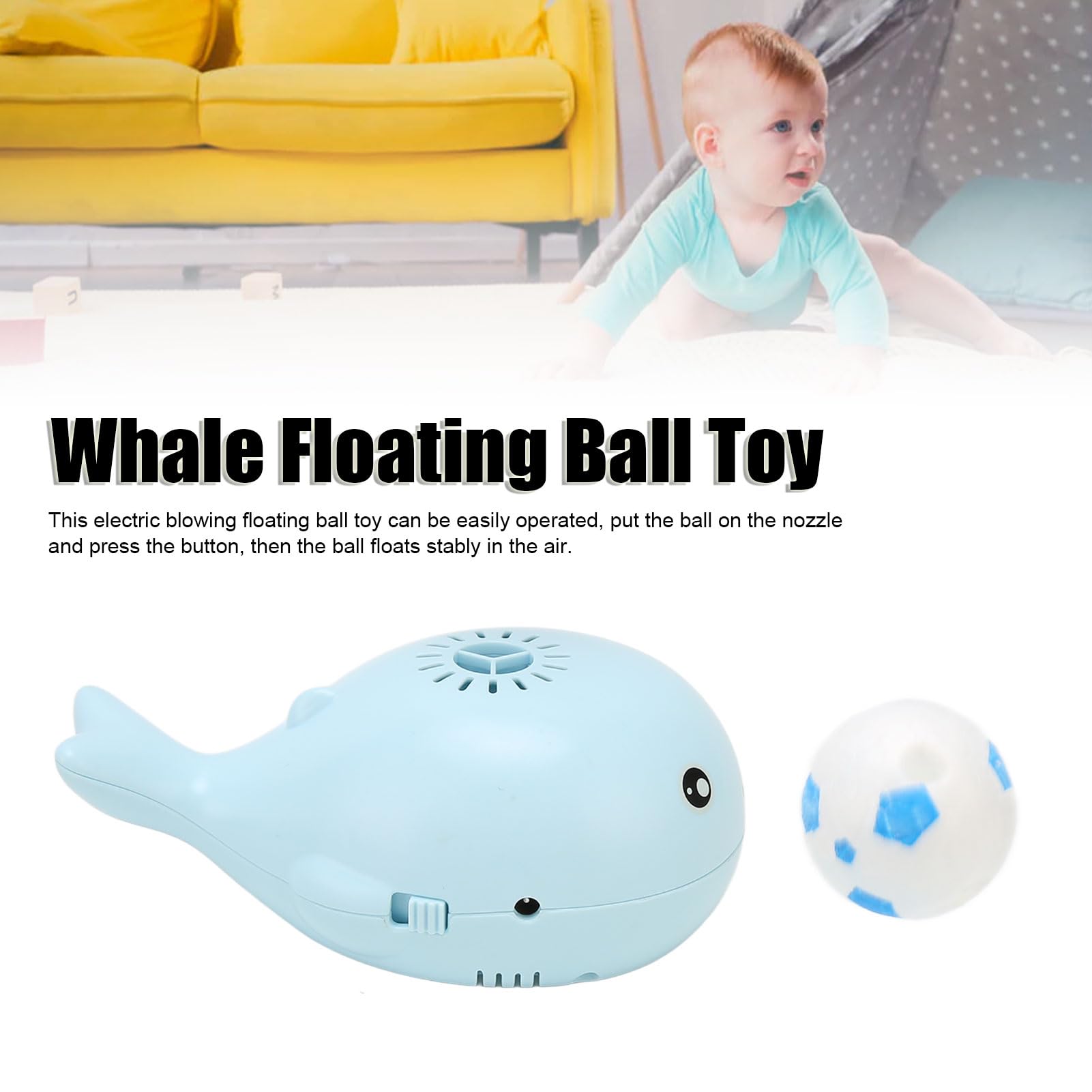 Whale Floating Ball Toy, Cartoon with USB Charge, Durable Electric Blowing Toy for Baby for Kids (Blue) - Image 2
