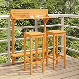 vidaXL Juego de Muebles de Bar de Balcón Jardín 3 Piezas Patio Balcón Bar Bistró Pub Comedor Mostrador Taburete Mesa Alta Madera Maciza de Acacia