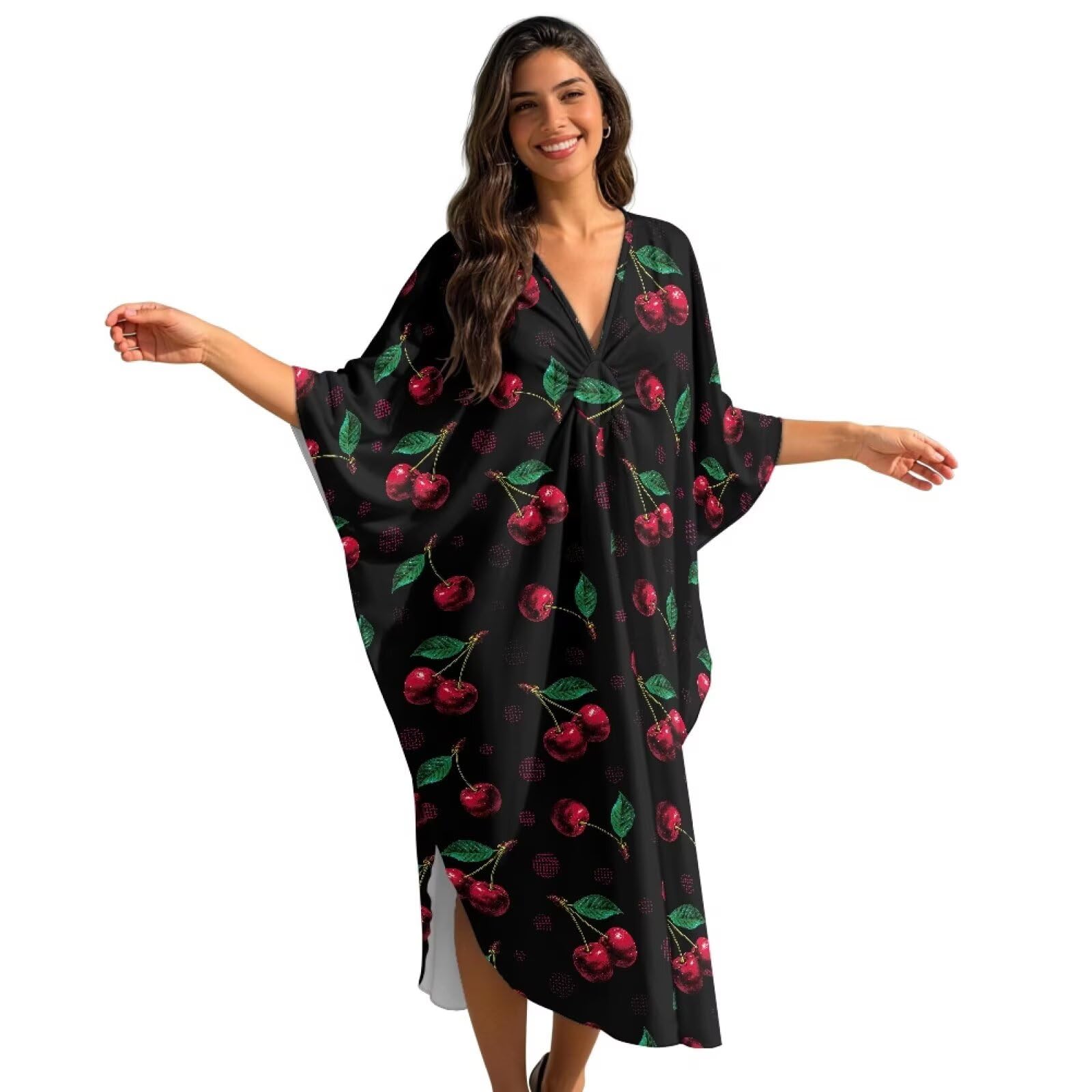 Xoenoiee Damskie sukienki kaftan plus size okrycie plażowe dekolt w serek rękaw nietoperz strój kąpielowy okrycie letnia sukienka kaftan