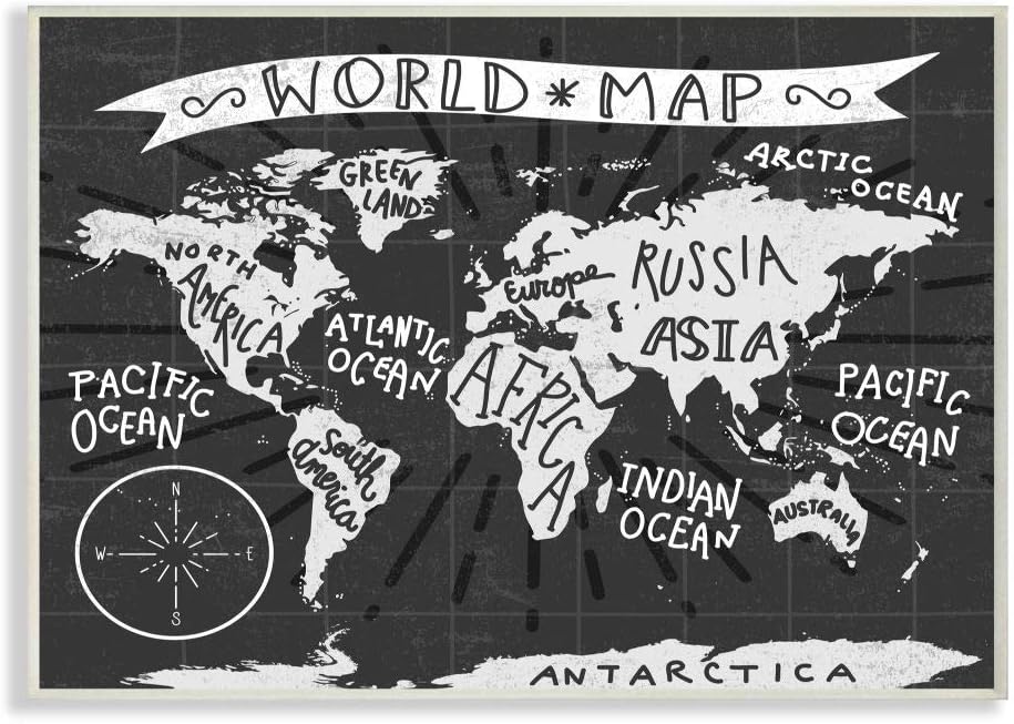 Amazon Com The Kids Room By Stupell Kids World Map Black And White Nursery Design Canvas Wall Art 16 X Multi Color Everything Else