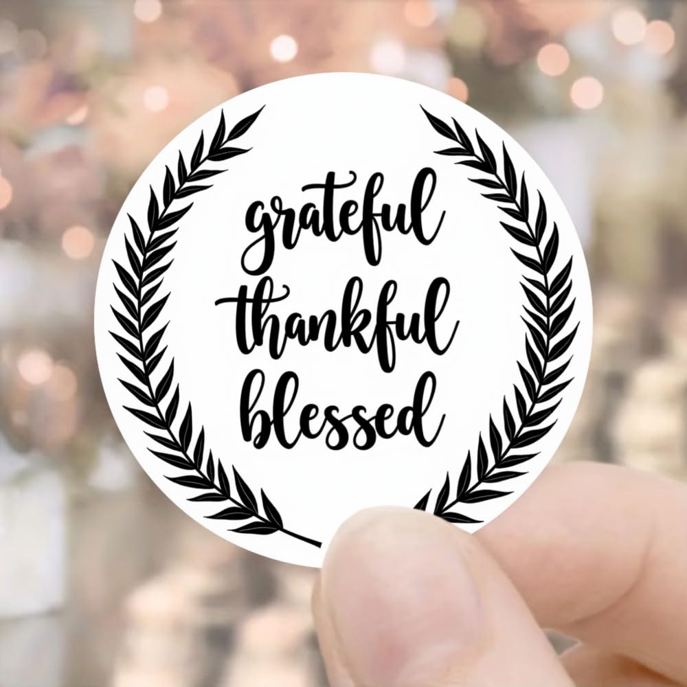 48pcs Pack White Round Thank You Stickers Suitable for Gift Wrapping, Blessing Labels, Wreath Decals - Glossy Paper Sheets with English Grateful Thankful Blessed Phrases for Packaging, Cards-image-3