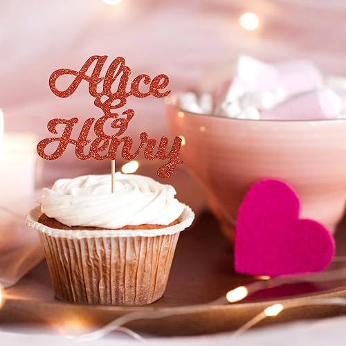 Miniatura 6 de Decoración personalizada para cupcakes de boda, 24 piezas, decoración personalizada para cupcakes con nombre de novio y novia para boda y compromiso