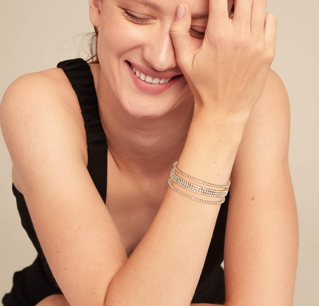 Rhinestone Bracelet Multilayer Cuff Bracelet Sparkling Crystal Layered Bridal Bracelets for Women - Image 2