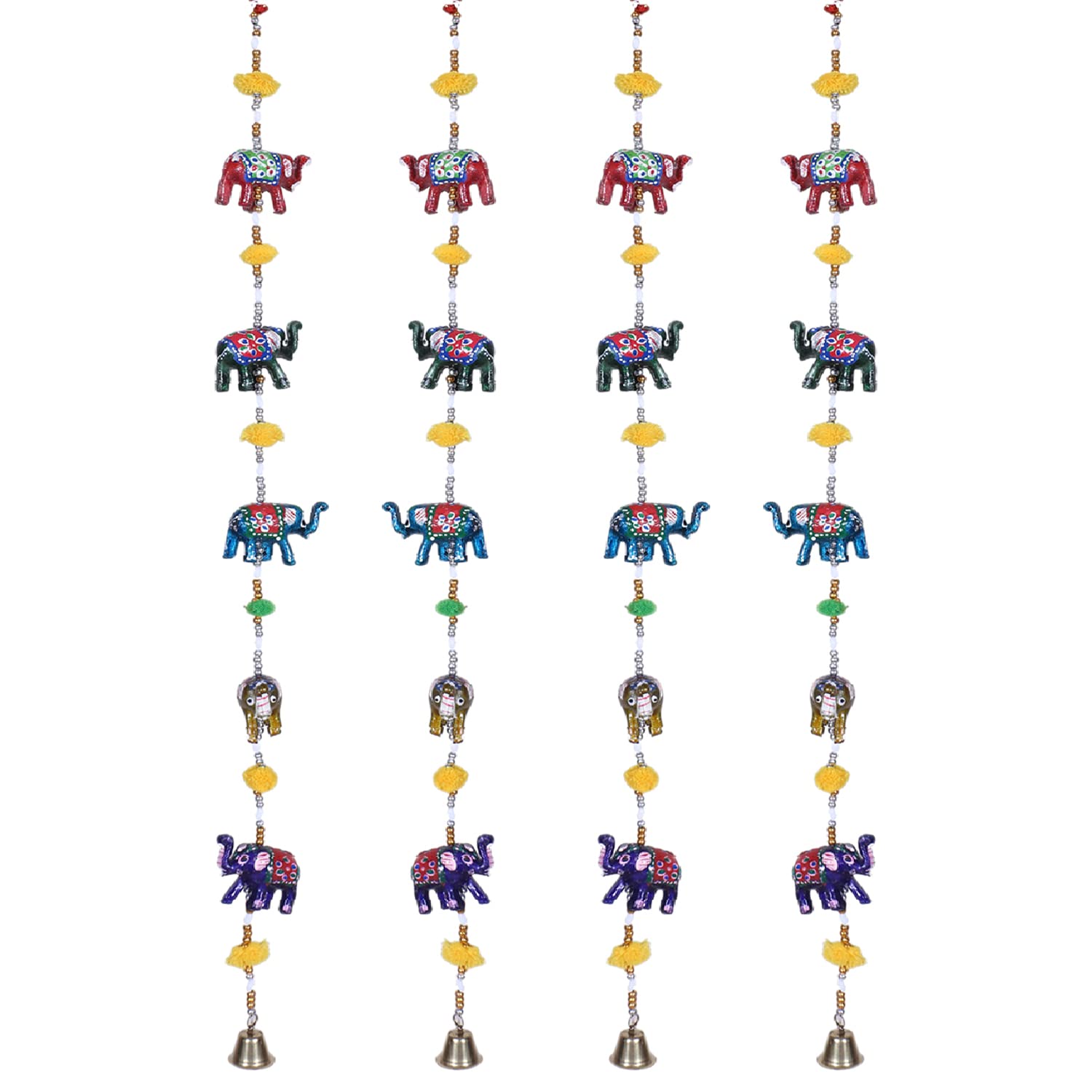Kuber Industries Handcrafted Elephant Door Latkan with Bells|Rajasthani Traditional Hanging Windchimes Pair for Home Decoration,Pack of 2 (Multicolor)