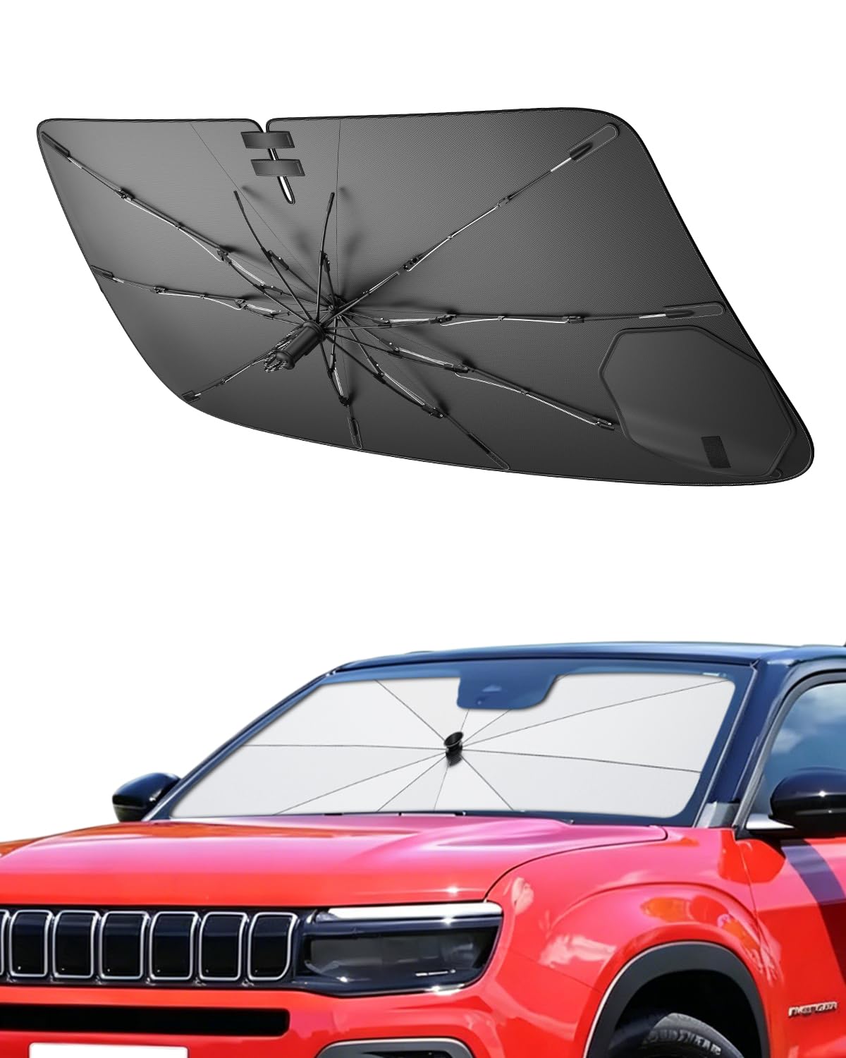 SHAOHAO Parasole Ombrello per Jeep Avenger 2023-2025 2026 con Maniglia a Corda in Nylon Flessibile, Protezione Display Antigraffio, Isolamento Termico UV, Ombrellone Auto Pieghevole Accessori