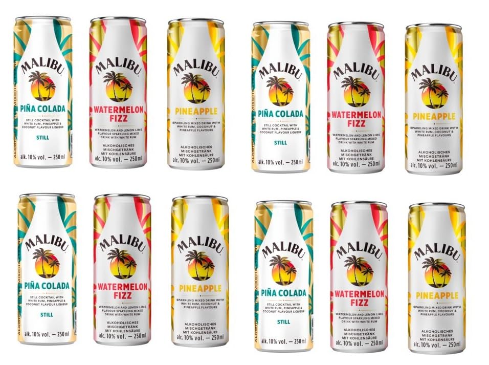 12 Dosen Malibu Mix (4 x Pineapple10%/vol. 4 x Pina Colada 10% vol. / 4 x Watermelon Fizz 10% vol.)0,25 L Inkl. EINWEG Pfand + Space keks a 45g von Onlineshop Bormann