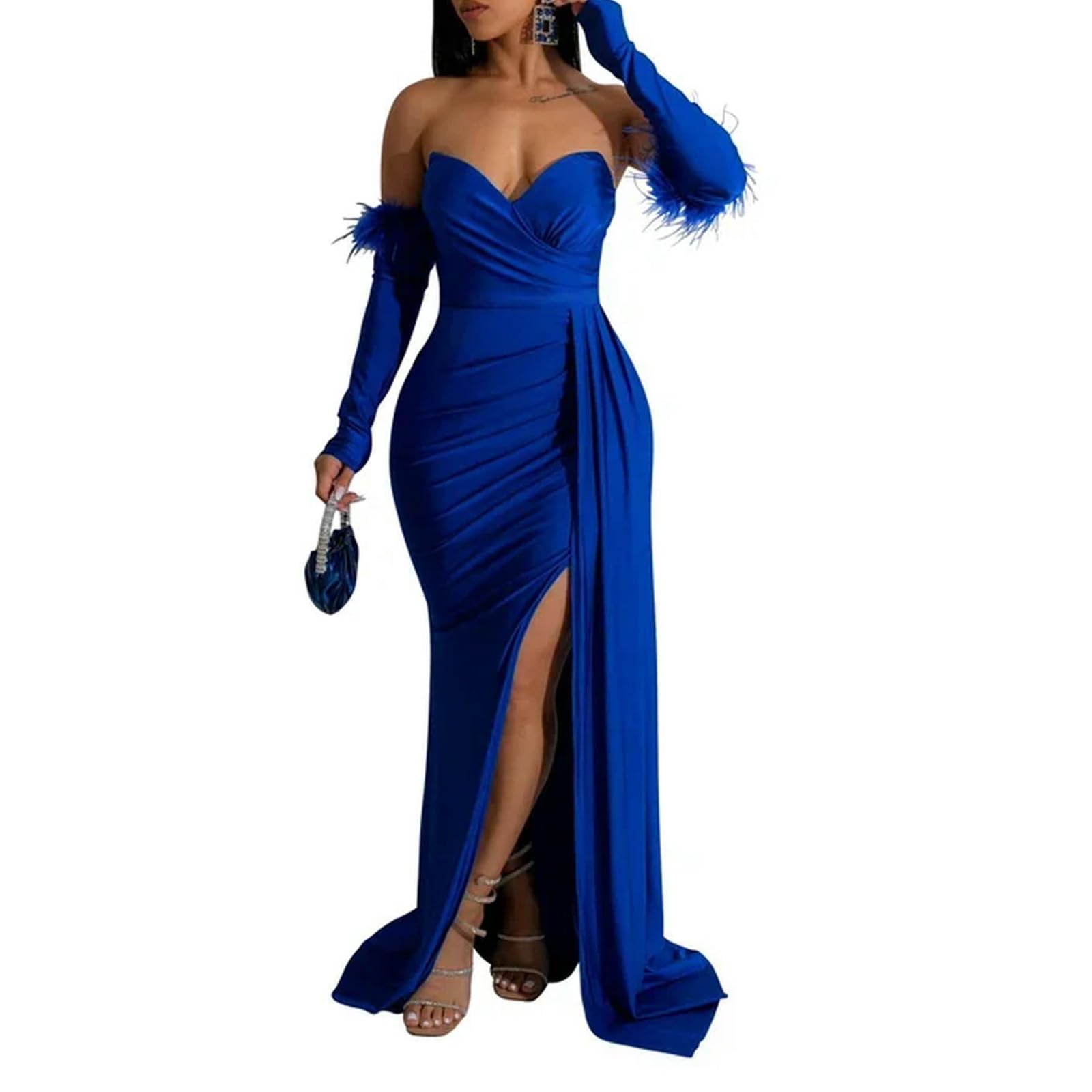 Trägerloses Abendkleid für Damen, elegantes Party-formales Meerjungfrau-Hochzeits-Dinner-Gastkleid mit Ärmelüberzug